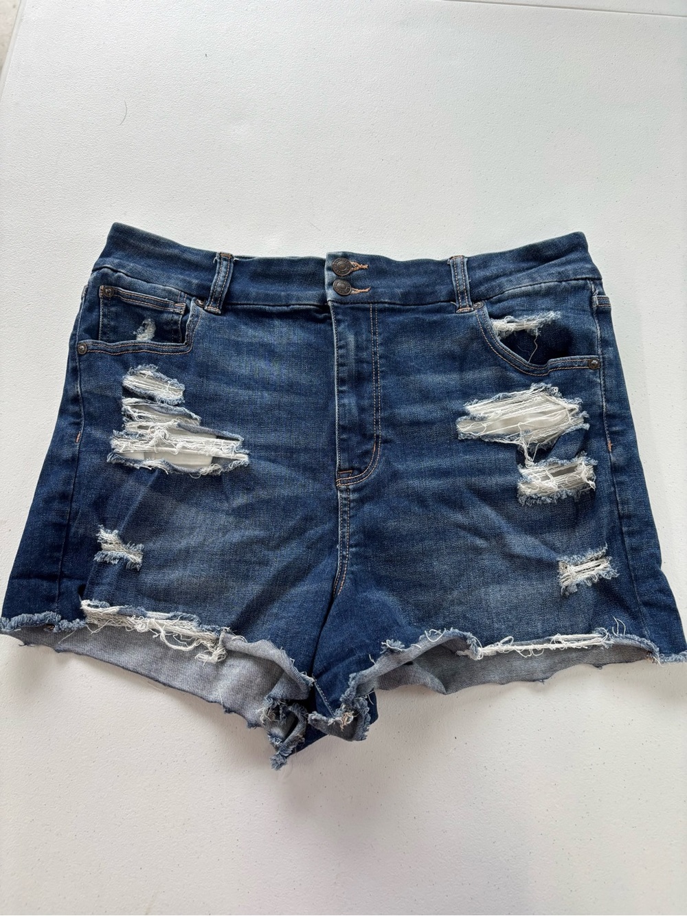 American Eagle Outfitters Dark Blue Distressed Denim Cutoff Shorts